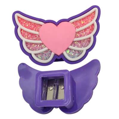 Lovely Soft PVC Rubber Angel Wing Shape Pencil Sharpener With Glitter,Angel Wing Pencil Sharpener